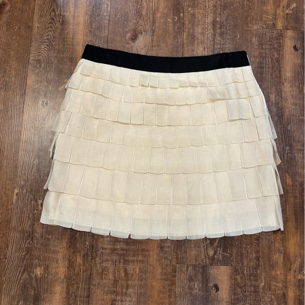 Vintage J. Crew Cream Mini Skirt with Black Waistband